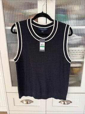 Tommy Hilfiger  Navy Crewneck Sleeveless Sweater Vest with White Trim